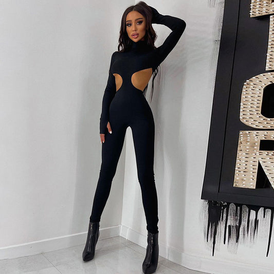 Hollow Out Black Bodycon Jumpsuit