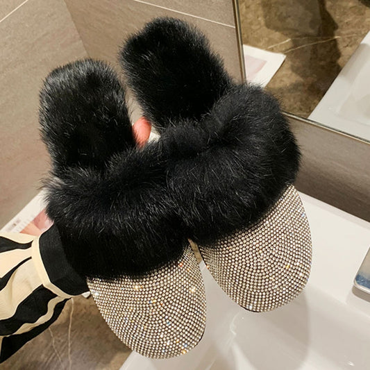 Crystal Mule Fur Slippers