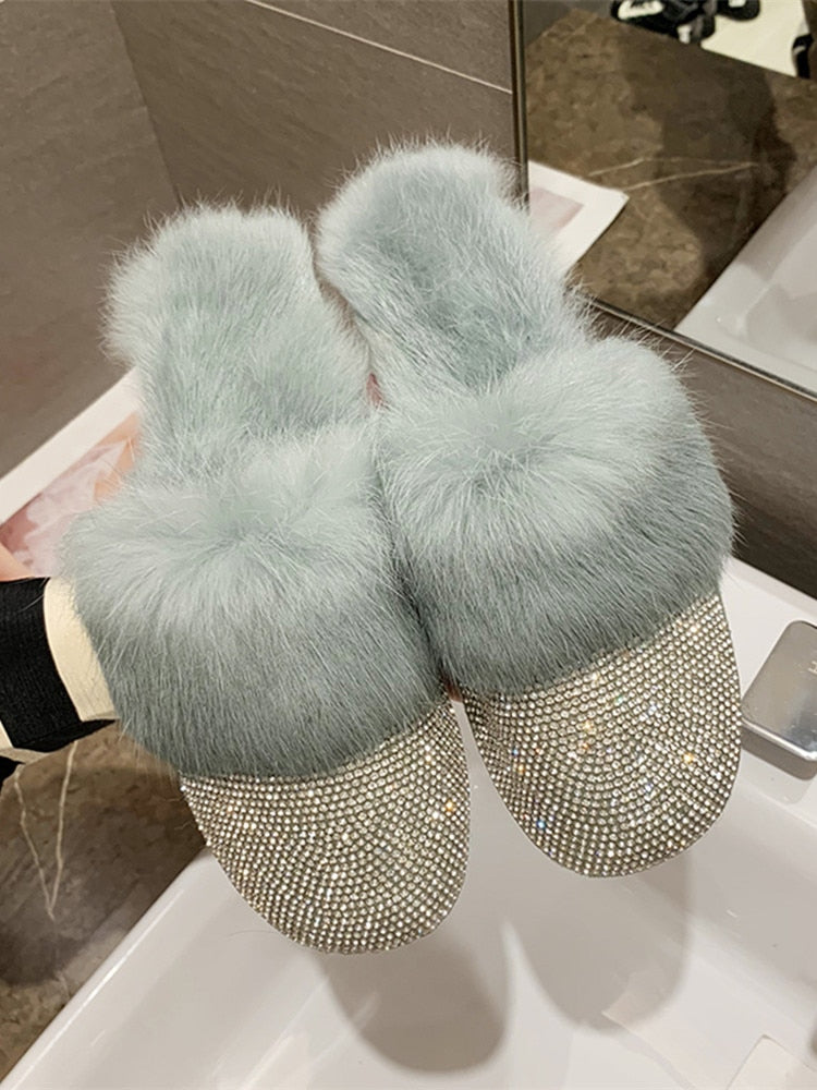 Crystal Mule Fur Slippers
