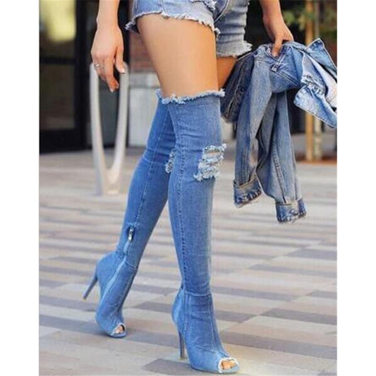 Denim High-Heel Boots