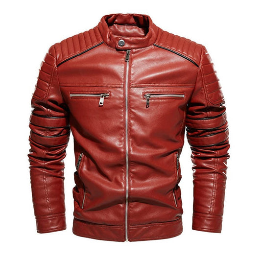 Red Vegan Leather Motorcycle Jacket
