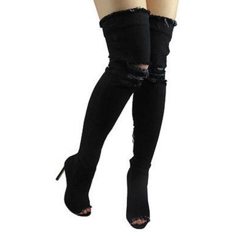 Denim High-Heel Boots