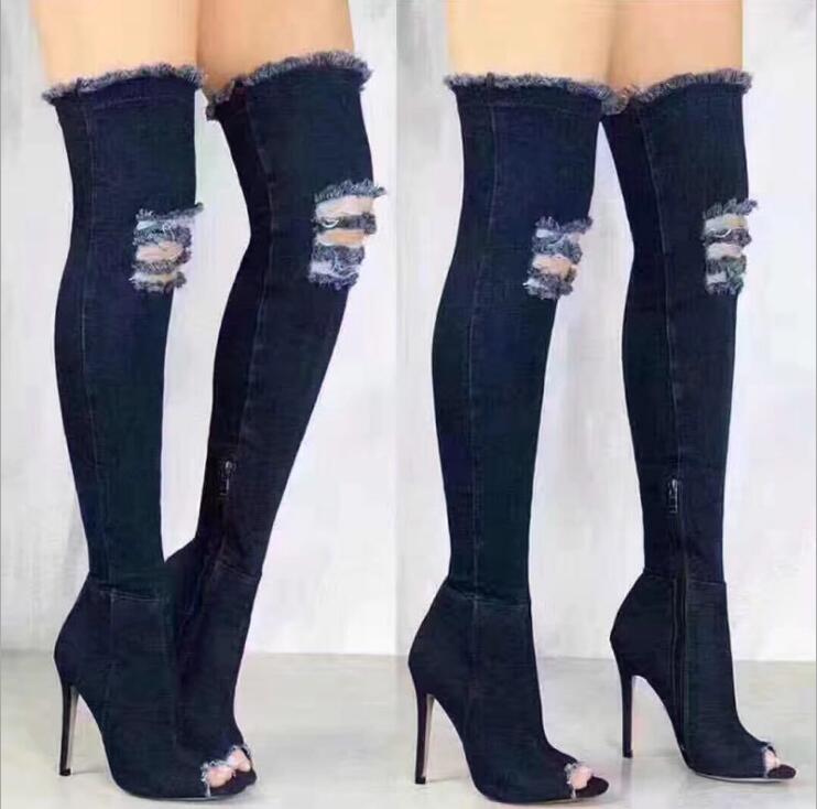 Denim High-Heel Boots