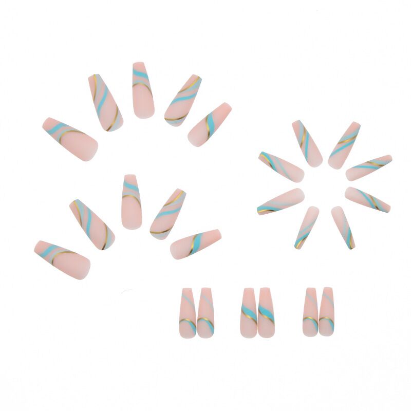 Golden Blue Wave Press-On Nails