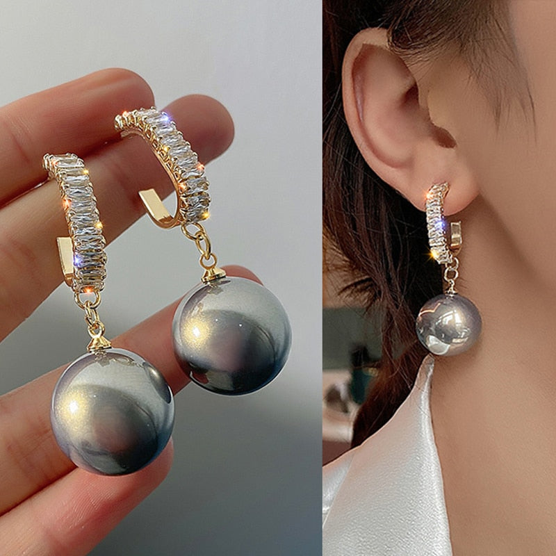 Oversized Pearl Diamond Drop Earrings