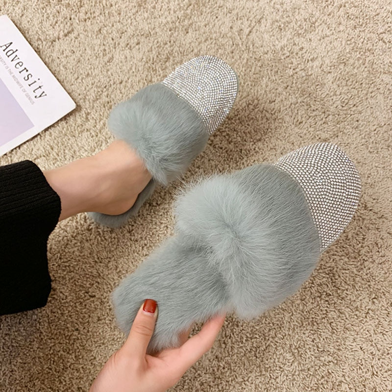 Crystal Mule Fur Slippers