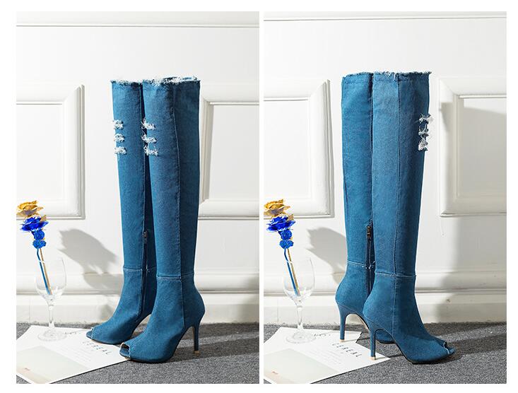 Denim High-Heel Boots