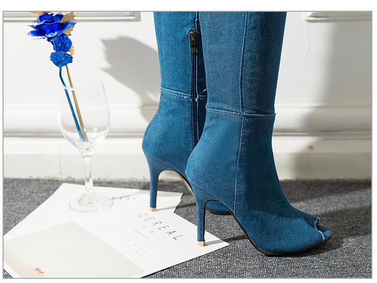 Denim High-Heel Boots