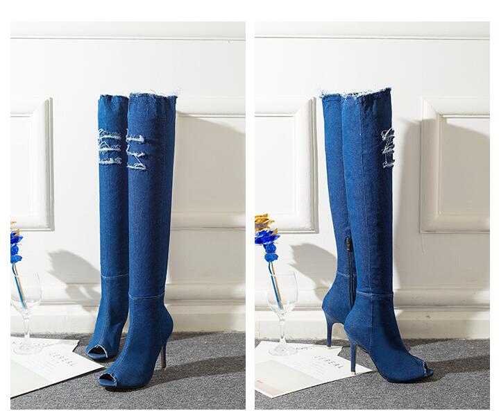 Denim High-Heel Boots