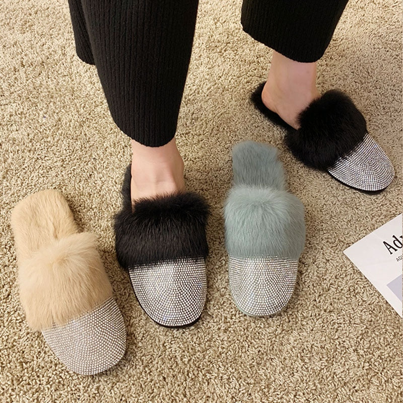 Crystal Mule Fur Slippers