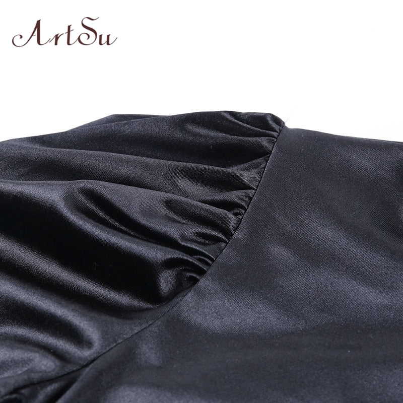 Black Satin Turtleneck Bodysuit