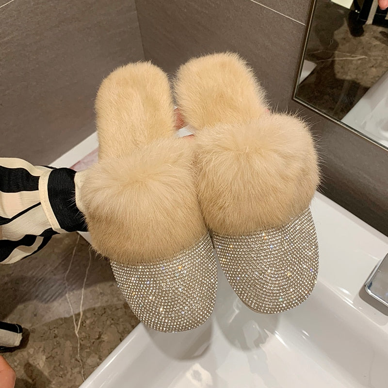 Crystal Mule Fur Slippers