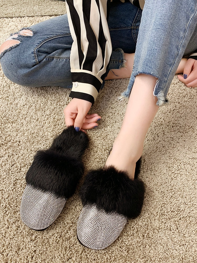 Crystal Mule Fur Slippers