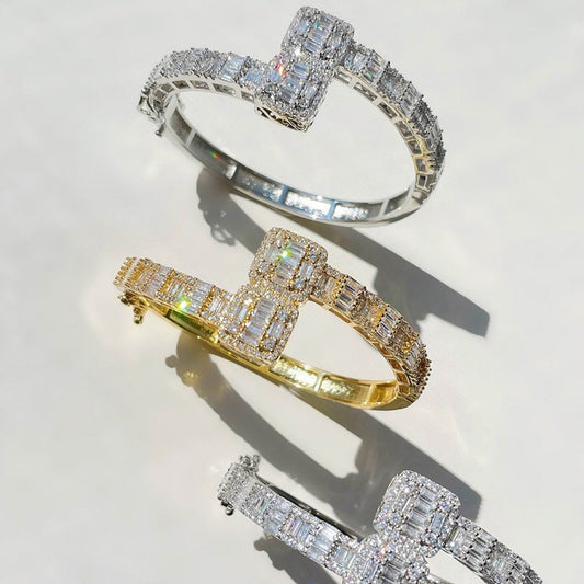 Opened Square Baguette Charm Bracelet