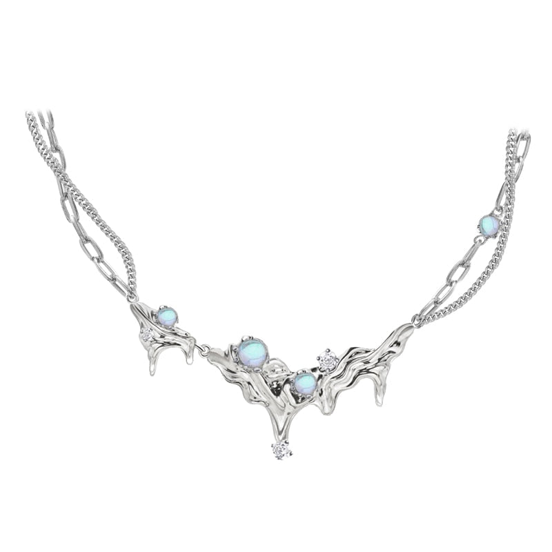 Geometric Abstract Blue Bead Chain Necklace