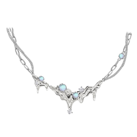 Geometric Abstract Blue Bead Chain Necklace