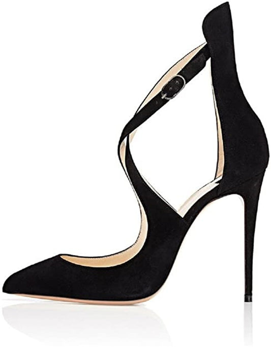 Black Suede Jane Cross Pumps