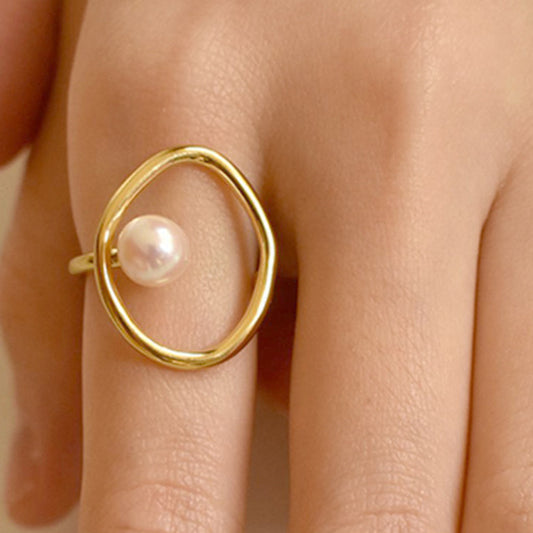 Gold Pearl Charm Ring