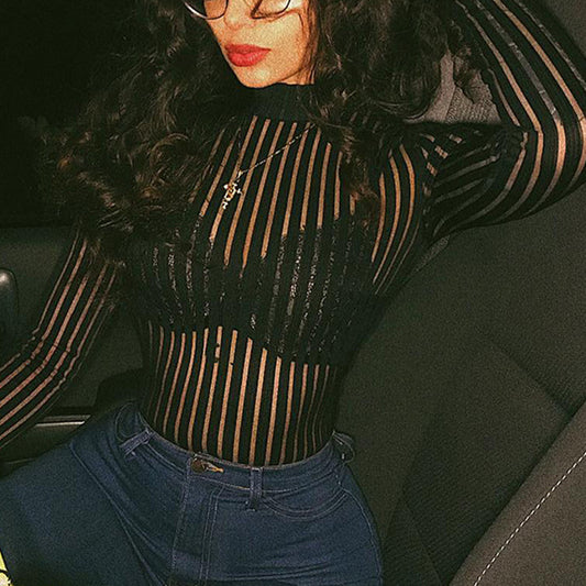 Black Mesh Skinny Bodysuit