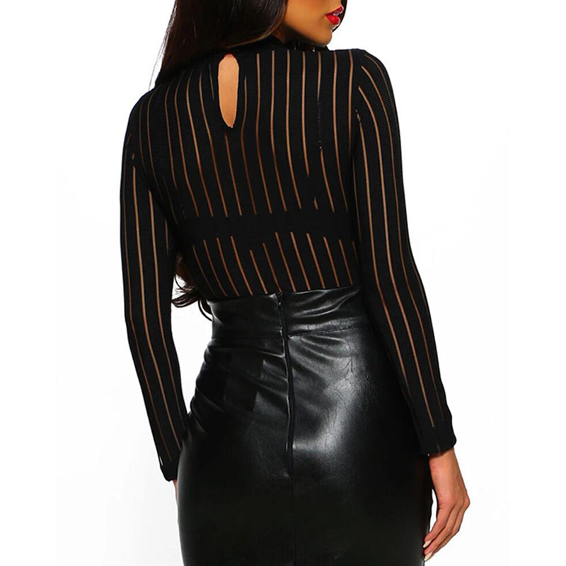Black Mesh Skinny Bodysuit