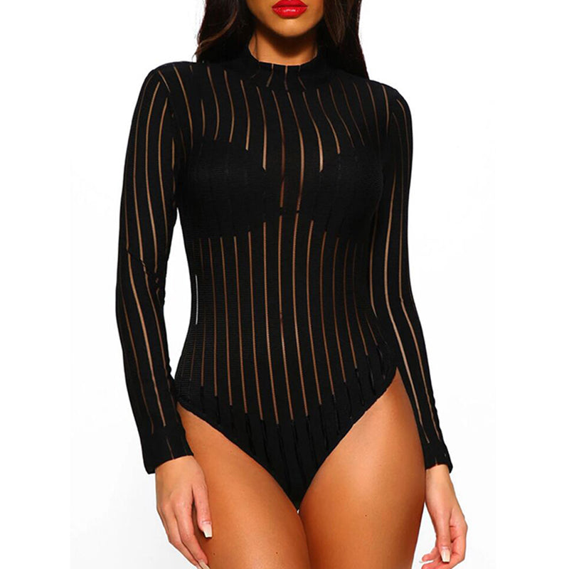Black Mesh Skinny Bodysuit