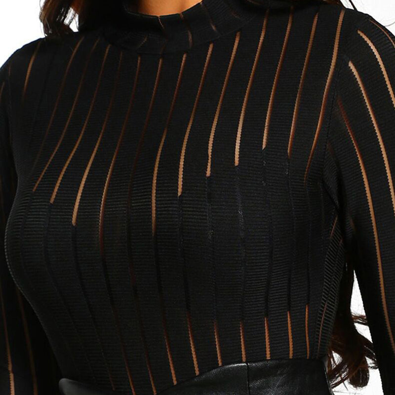 Black Mesh Skinny Bodysuit