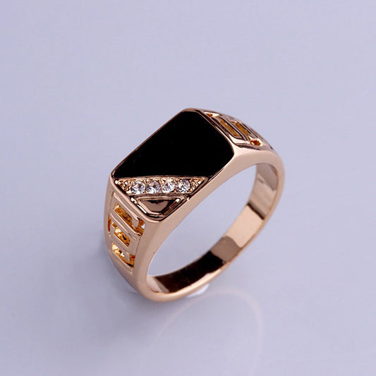Men's Black Enamel Ring