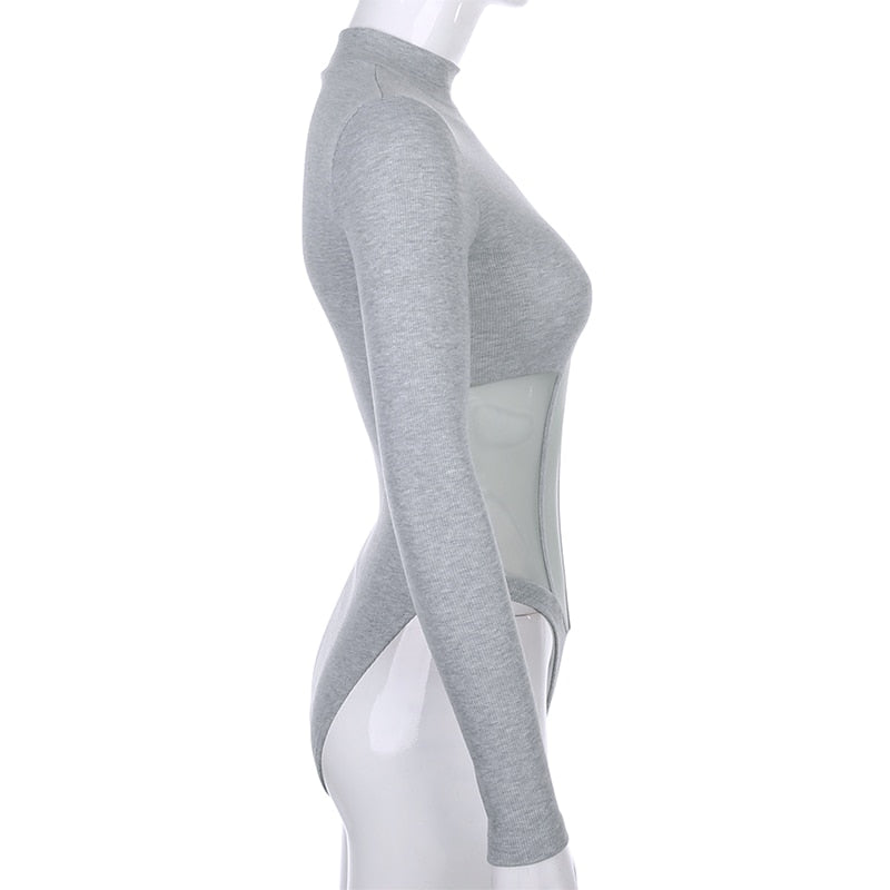 High Neck Patchwork Mesh Corset Bodysuit