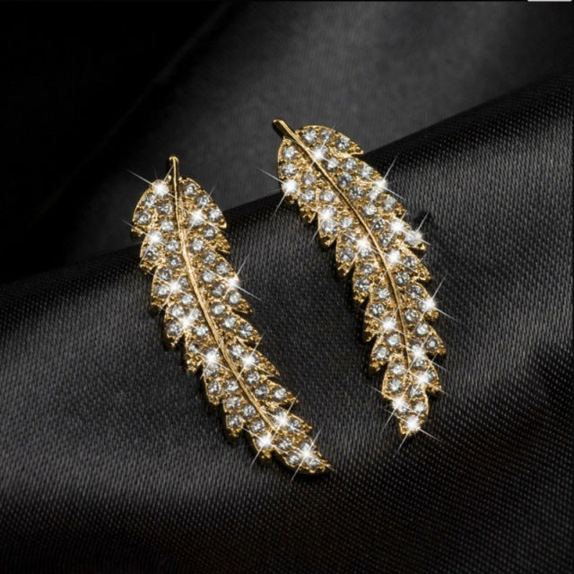 Luxury Feather Diamond Climber Earrings