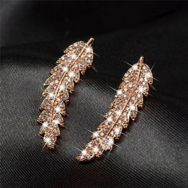 Luxury Feather Diamond Climber Earrings