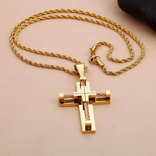 Stainless Steel Wire Cross Pendant Necklace