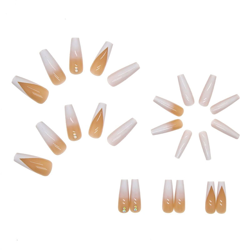 French White Gradient w/Rhinestone Press-On Nails