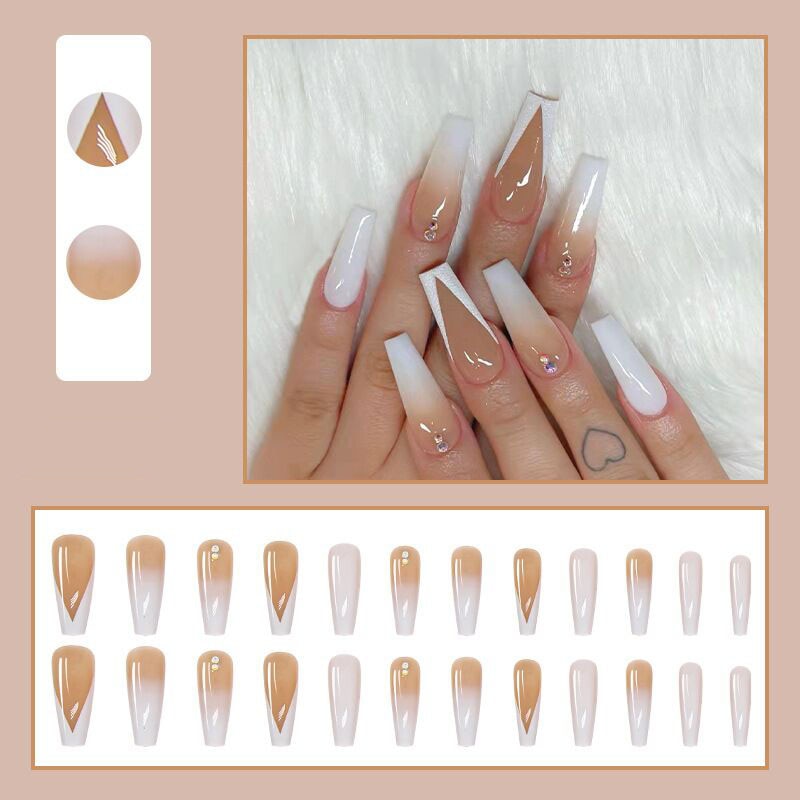 French White Gradient w/Rhinestone Press-On Nails