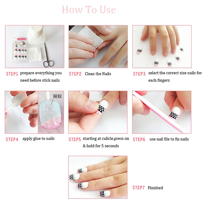 French White Gradient w/Rhinestone Press-On Nails