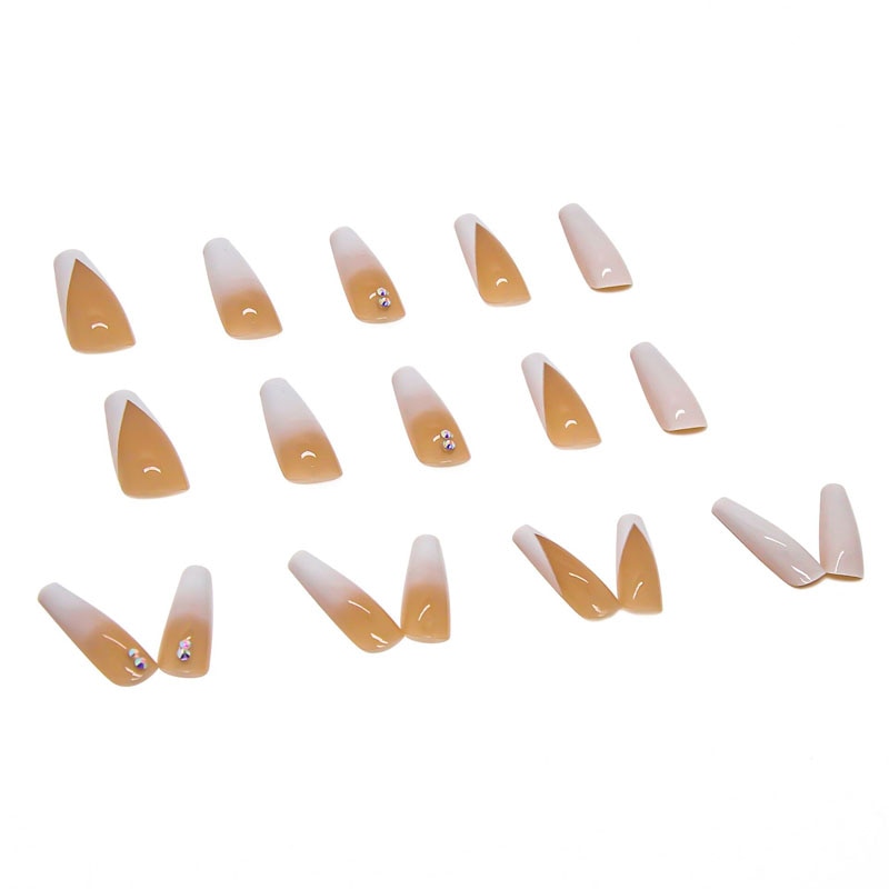 French White Gradient w/Rhinestone Press-On Nails