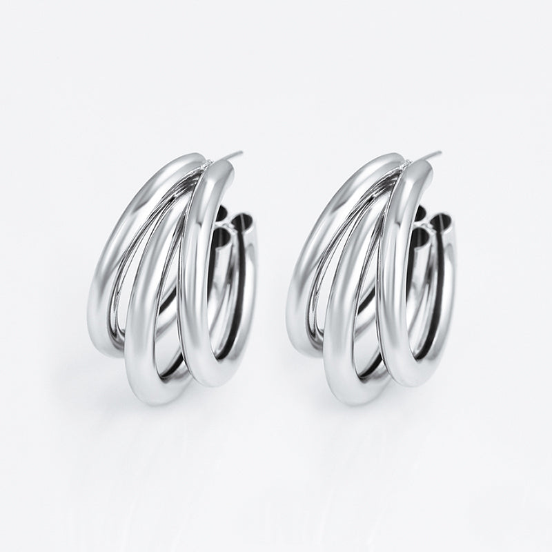 Gold and Silver Three-Layer Earrings