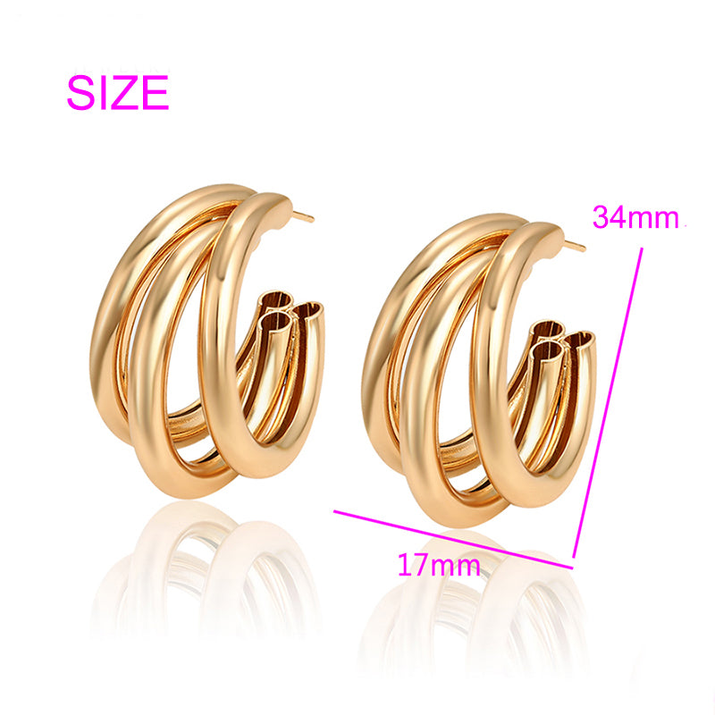 Gold and Silver Three-Layer Earrings