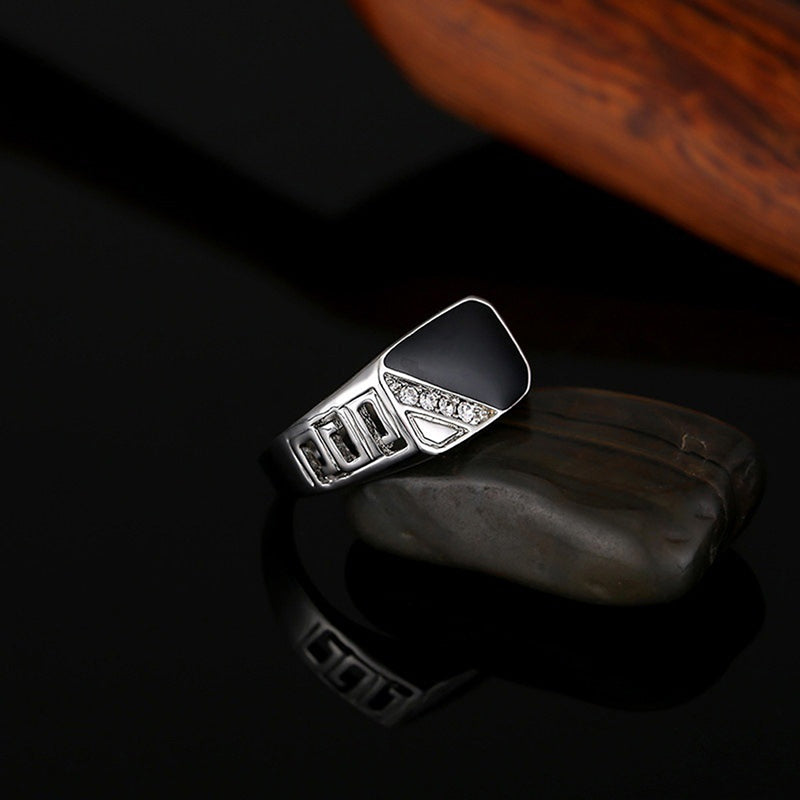 Men's Black Enamel Ring